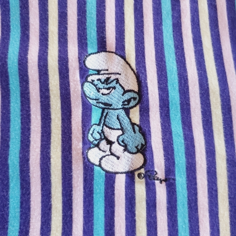 1524 * Smurfs Vertical Stripe Tee Blue Pink Teal Size S - Picture 5 of 7